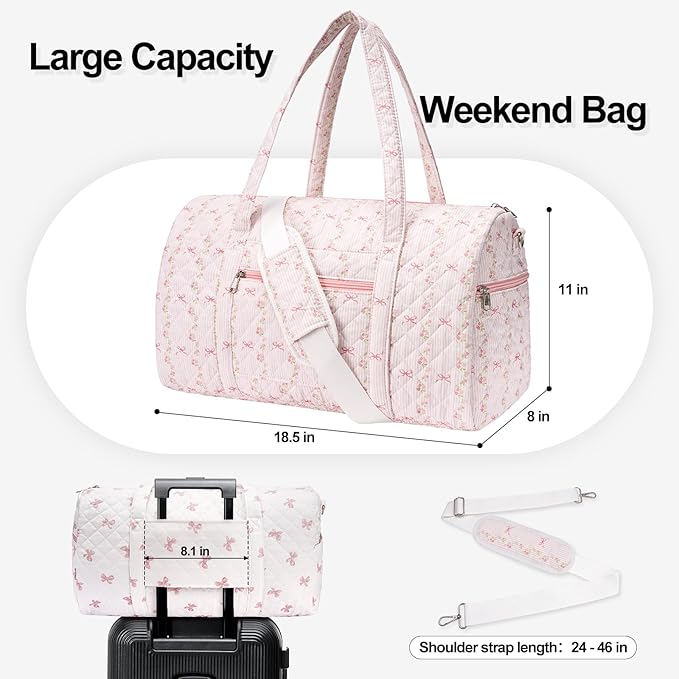 Gym Bag for Women, Cute Duffle Bag, Quilted Duffle Bag for Travel, Floral Duffle Bags, Weekend Bag with Zipper Pocket Dance Bag Organizer
