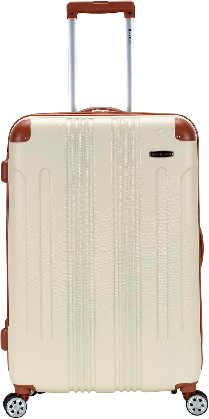 Rockland London Hardside Expandable Spinner Wheel Luggage, White, Checked-Large 28-Inch