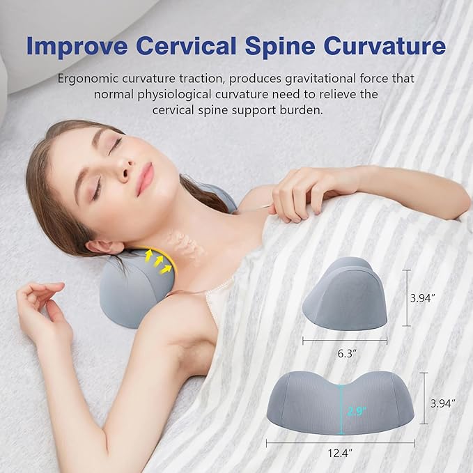 ComfortLife Small Neck Stretcher Pillow for Pain Relief, Medium Soft Cervical Traction Device Neck Mild Support Pillow Foam Cervical Neck Pillow for Tension Muscle Relax Relief (Grey)