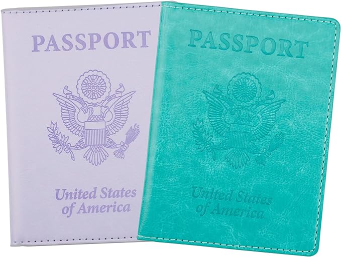 Passport Holder, Passport Cover, Passport Holder for Women, 2 Pack Travel Passport Wallet, Leather Passport Case, Passport Protector International Travel Must Haves, Light Purple+Lake Blue