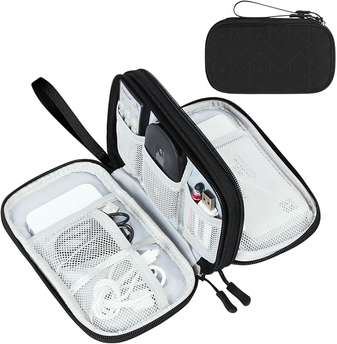 FYY Electronic Organizer, Travel Cable Organizer Bag Pouch Electronic Accessories Carry Case Portable Waterproof Double Layers All-in-One Storage Bag for Cable, Cord, Charger, Phone, Pattern Black (M)