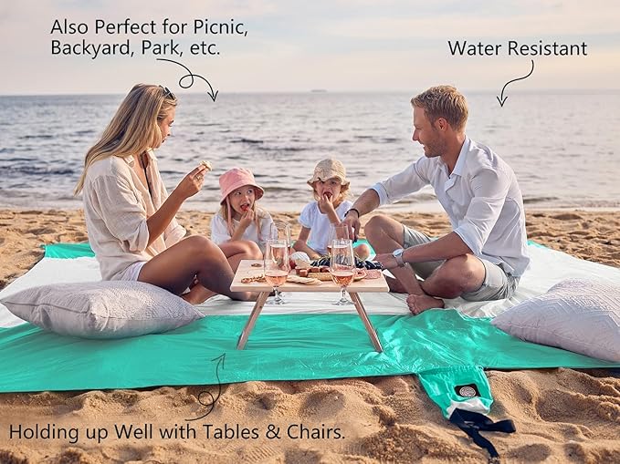WEKAPO Beach Blanket Sandproof Waterproof, Extra Large Beach Mat, Oversized & Compact Sand Free, Quick Drying Beach Essentials for Vacation, Cruise, Picnic & Camping with Stakes