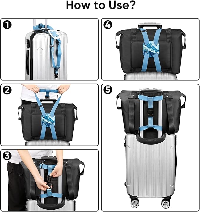 Luggage Strap, FINPAC Bag Bungee Suitcase Adjustable Elastic Strap Belt Travel Accessories with Anti-Pinch Buckle, Easy to Travel, Long Use Life (Sandy Wave)