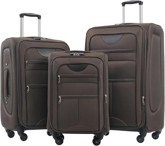 Softside Luggage Sets 3 Piece - 20" Carry-On, 24” & 28” Checked Luggage Set, Expandable Luggage Lightweight Suitcase with Spinner Wheels & TSA Lock for Family Extended Travel (Brown)