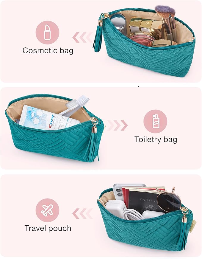 BAGSMART Small Cosmetic Bag, Elegant Roomy Makeup Bags,Travel Waterproof Toiletry Bag Accessories Organizer Gifts (Teal-1 pcs)