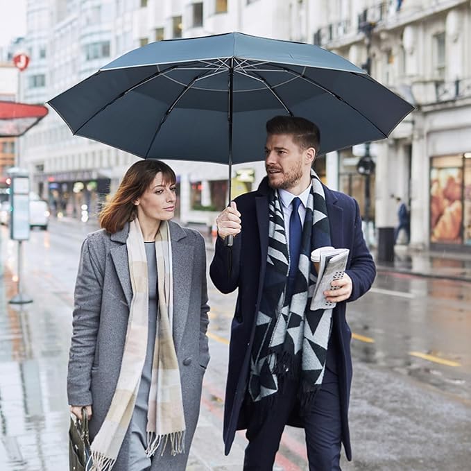 G4Free 54/62 Inch Windproof Inverted Umbrella with Reflective Stripe Large Compact Reverse Golf Umbrella for Rain 10 Ribs Double Canopy Travel Umbrella Automatic Open Close