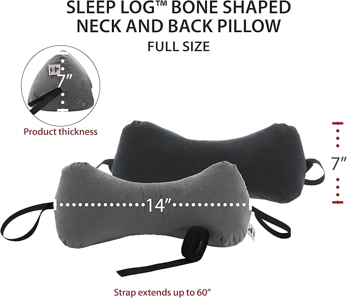 Core Products Sleep Log Bone Shaped Chiropractic Neck and Back Pillow for Cervical Support, Adjustable Firmness - Travel or Use at Home, 15" x 7" x 7", 60" Strap