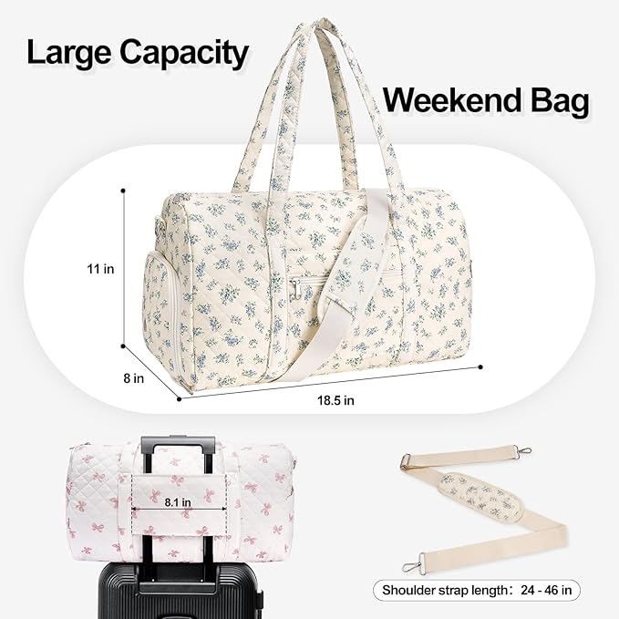 Gym Bag for Women, Cute Duffle Bag, Quilted Duffle Bag for Travel, Floral Duffle Bags, Weekend Bag with Zipper Pocket Dance Bag Organizer