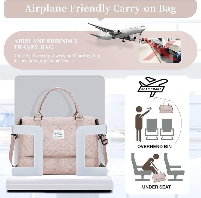 Weekender Bags for Women, Carry on Overnight Weekend Travel Duffel Bag with Shoes Compartment &Toiletry Bag, Personal Item Bag for Travel Business Trips Sport Hospital