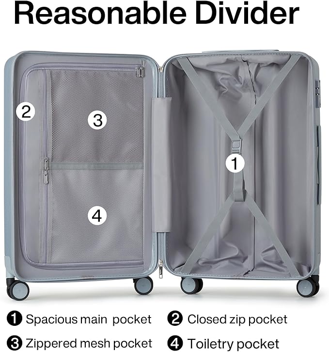Hanke Luggage Sets 3 piece Carry On Luggage with Wheels PC Hard Shell Suitcases Lightweight Checked Travel Luggage Large Travel Suitcase Woman Men 20/24/29 Inch(Grey)