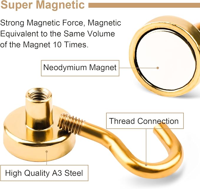 DIYMAG Magnetic Hooks Gold, 30Lbs Strong Heavy Duty Cruise Magnet S-Hook for Classroom, Fridge, Hanging, Cabins, Grill, Kitchen, Garage, Workplace and Office Etc, (20 Pack)