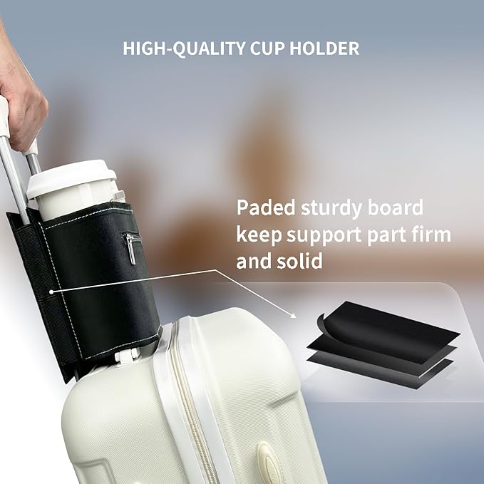 Travel Luggage Cup Holder, Vethers Drink Carrier, Luggage Cup Holder Attachment, Free Hand Suitcase Drink Carrier for Drinks Beverages, Coffee, Bottles, Snacks (Jet)