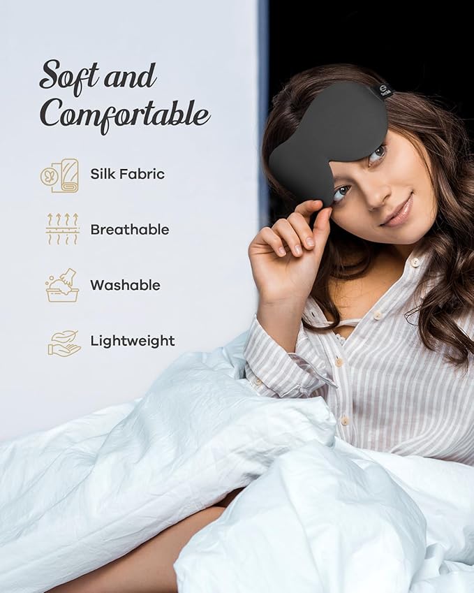 Sleep Eye Mask for Men & Women, 3D Contoured Full Blackout Eye Mask for Sleeping, Pressure-Free Soft with Adjustable Strap, Night Blindfold for Travel, Shift Work & Nap, Midnight Black
