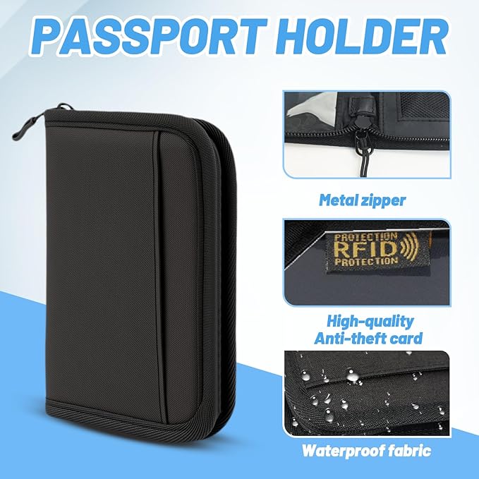 Passport Holder for Travel Essentials, RFID Blocking Protector Passport Wallets, Passport Document Organizer Case for Travel Must Have, Passport Book for Women, Couple, Family Cards, Tickets, ID, Cash