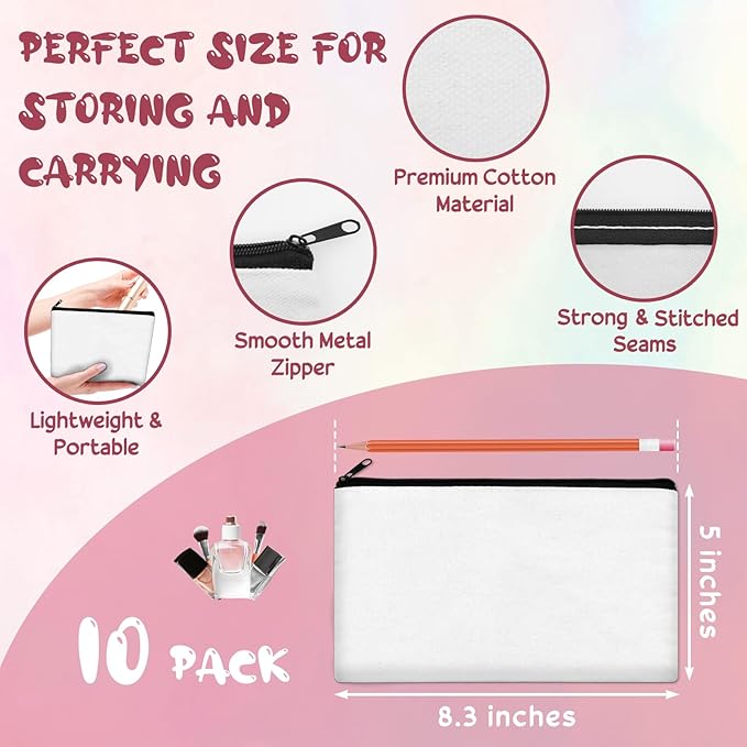 Legigo Blank Canvas Bag Zipper Pouch Makeup Bags Bulk - Multi-Purpose Canvas Pencil Pouch with Sturdy Zipper, Cosmetic Bag Travel Toiletry Bag for DIY Craft Projects, Storage (8.3 x 5 inches)