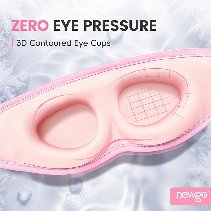 NEWGO Cooling Gel Eye Mask 3D Soft Cold Eye Mask, Eye Ice Pack with Zero Eye Pressure Hot Cold Therapy Blackout Sleep Mask for Puffiness, Dark Circles, Dry Eyes, Headaches and Stress Relief - Pink