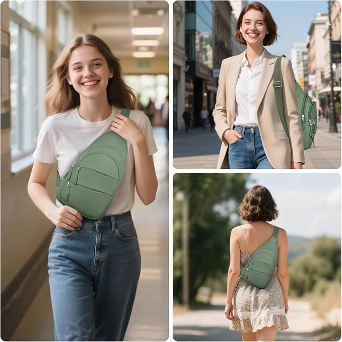 Tuwubi Crossbody Bags for Women, Sling Bag for Men, Small Hiking Backpack Anti Theft Lightweight for Outdoors Travel （M, Sage Green）