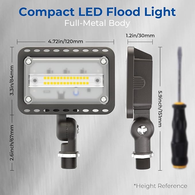 CINOTON 20W 2800LM LED Flood Lights Outdoor, 3000K, UL Listed, 2 Pack | IP65 Waterproof Exterior Security Wall Lighting with 180°Knuckle, 120V Outside Aluminum Fixture for Yard Patio Garage Doorway