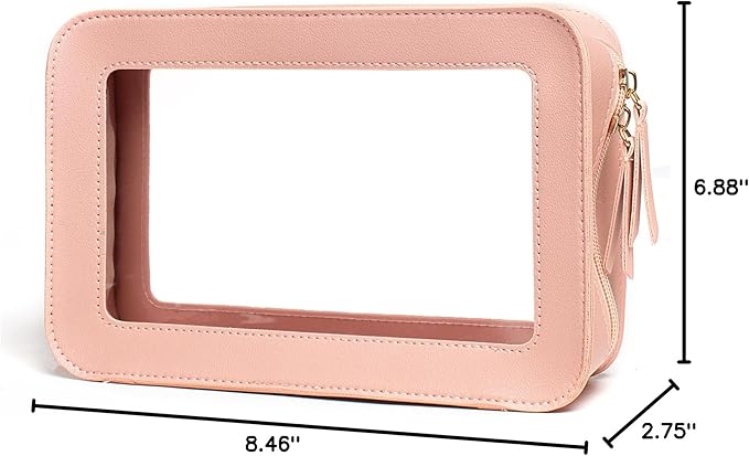 LETGO Clear Makeup Bags, TSA Approved Toiletry Bag with Zipper, Makeup Organizer for Carry-on Travel Essentials, Car Accessories Organizers Storage for Women Men (Clear-Pink)