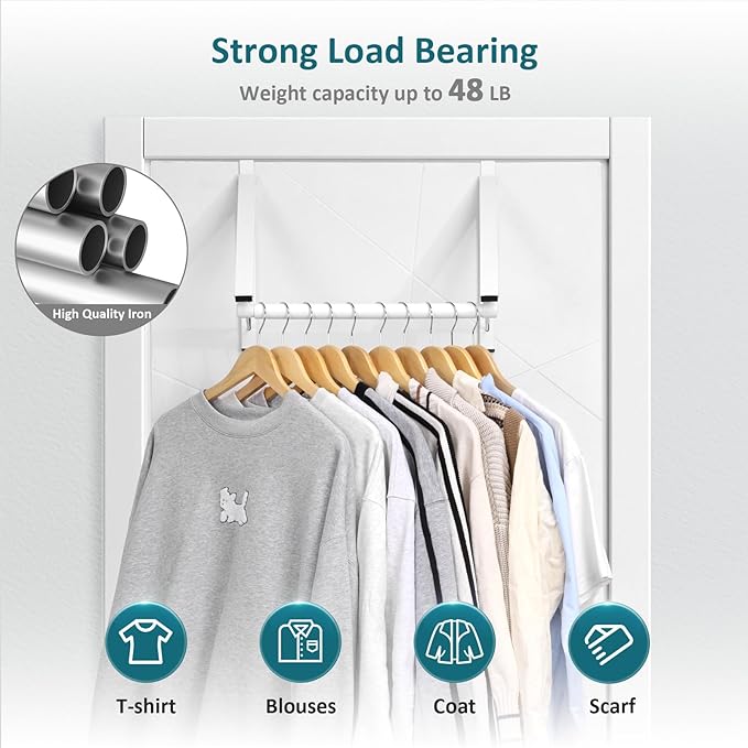 Optish Foldable Over The Door Hanger - Space-Saving Drying Rack for Coats & Clothing, Small Clothes Organizer, White
