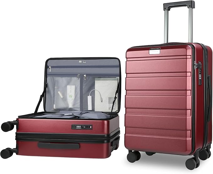 KROSER Carry On Luggage with Spinner Wheels & Built-in TSA Lock, Expandable Top Opening Hard Shell Suitcase Large Capacity Durable Rolling Luggage with USB Port, Carry-On 20-Inch, Burgundy