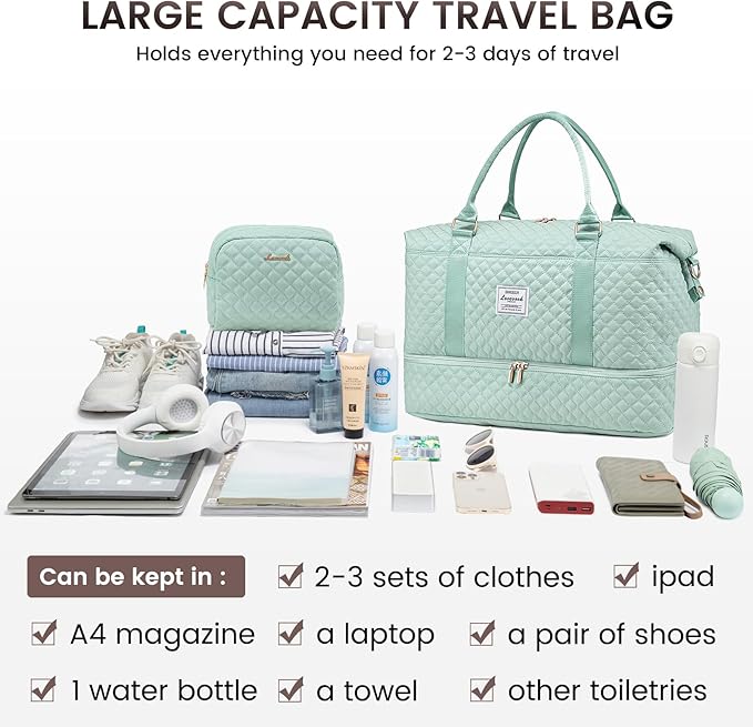 LOVEVOOK Travel Duffle Bag,Weekender Bags for Women with Shoe Compartment，Carry on Overnight Bag with Toiletry Bag,Gym Duffel Bag with Wet Pocket, Hospital Bags for Labor and Delivery