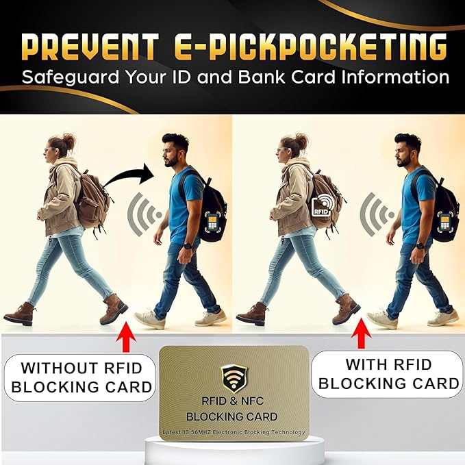SaiTech IT RFID Blocking Card, 5 Pack One Card Protects Entire Wallet Purse For Men & Women, NFC Contactless Bank Debit Credit Cards Protector ID ATM Guard Card – Golden