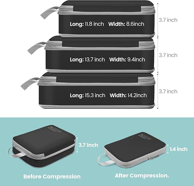 Cambond Compression Packing Cubes for Travel - Lightweight Expandable Travel Bags Luggage Organizers Travel Essentials Compression Cubes for Travel Space Saver for Carry on Suitcases Organizer