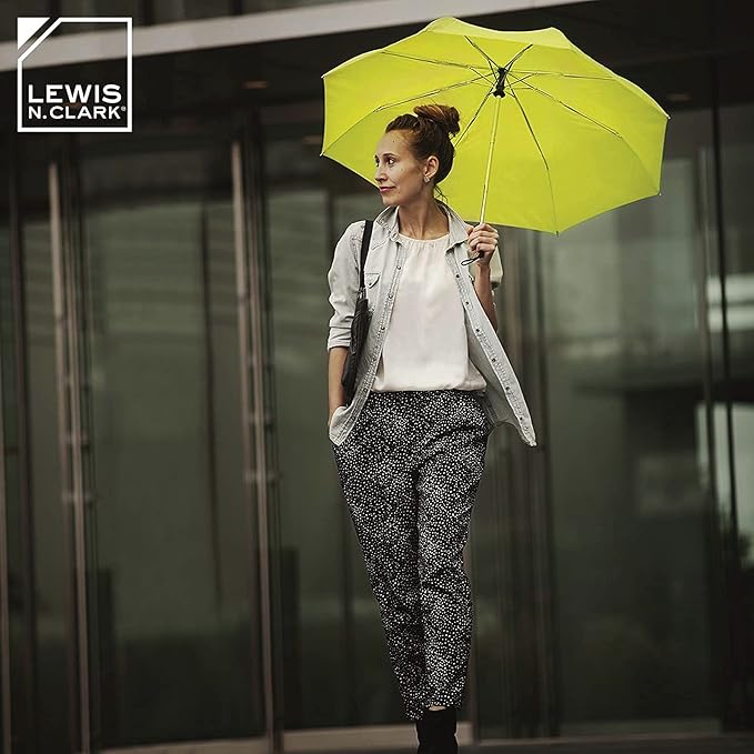 Lewis N. Clark Travel Umbrella: Windproof & Water Repellent Fabric, Automatic Open Close & 1 Year Warranty, Green