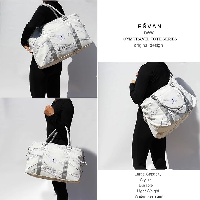 ESVAN Travel Tote Duffel Gym Bag,Weekender Overnight Carry-on Tote Crossbody Bag with Wet Pocket and Trolley Sleeve Upgraded