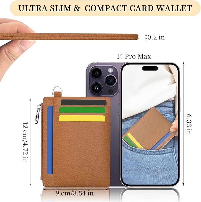 Hancynir Minimalist Small Wallet Women Credit Card Holder, RFID Blocking Slim Mini Card Wallets Cute Front Pocket PU Leather Card Case Thin Travel Zipper Coin Cash for Ladies Men Wallet Gifts Brown