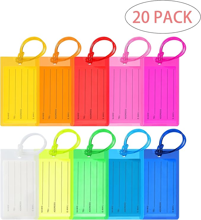 20 Pack Luggage Tags for Suitcases, Airplane Travel Essentials for Flying, International Travel Must Haves, and Luggage Accessories by Sodsay
