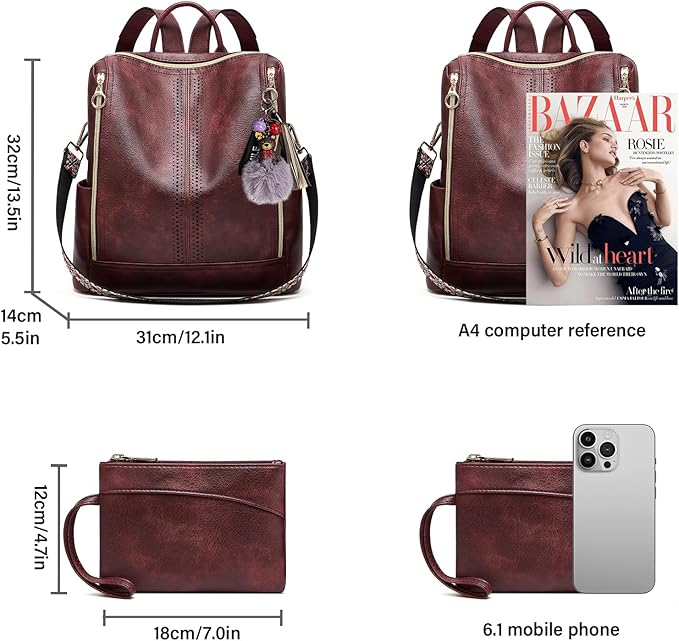 Makes Backpack Purse for Women PU Leather Travel Satchel Handbag Convertible Design Bag with Purse