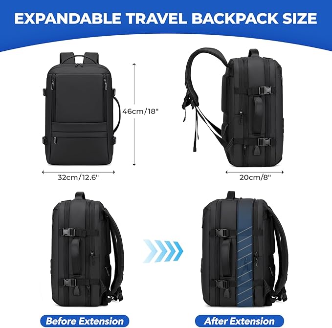 Carry On Travel Backpack for Airplanes | 35L Suitcase Backpack Luggage Business Weekender Bag - Expandable Travel Carry On Flight Approved for Men Women - Black