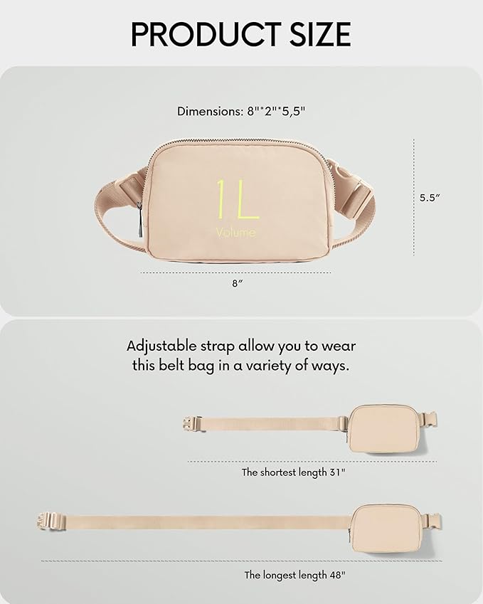 ODODOS Unisex Mini Belt Bag with Adjustable Strap Small Fanny Pack for Workout Running Traveling Hiking, Irish Cream