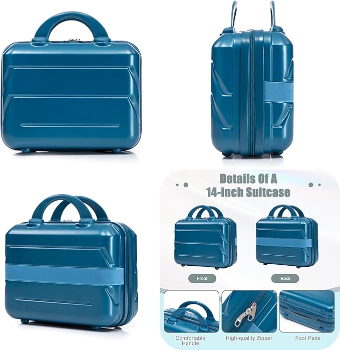 2-Piece ABS Hard Shell Lightweight Carry-On Luggage Set (14" & 20"), 360-Degree Spinner Wheels, Adjustable Telescopic Handle and Combination Lock for Travel, Dark Blue