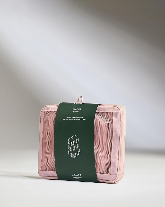 ANTLER - Compression Packing Cubes for Travel, Luggage Organiser for Suitcases or Bags, Travel Accessories, Set of 4, Moorland Pink