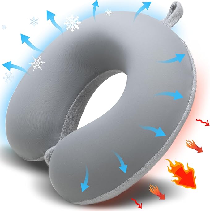 Travel Pillow, Memory Foam Neck Pillow for Traveling Winter Summer, U Shape Neck Pillow Airplane Portable Flight Pillow Adult Travel Neck Pillow for Plane Train Car Home Office - Grey