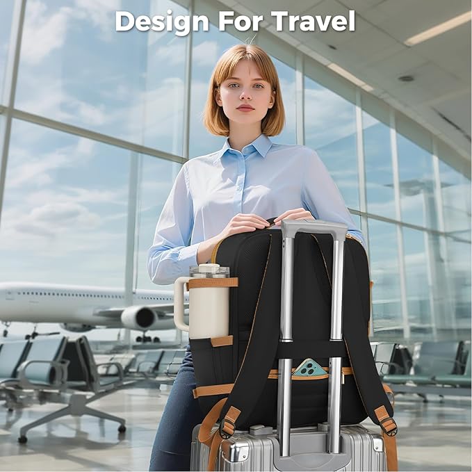 Taygeer Frontier Airlines Personal Item Bag 18x14x8, Underseat Carry on Backpack with Makeup Compartment, 40L Travel Backpack for Women & Men Fits Spirit Frontier Allegiant, Black Brown