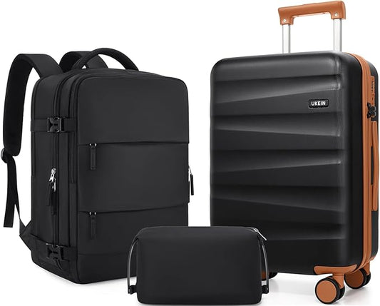 UKEIN Luggage Set with Backpack,Polycarbonate Carry On Luggage Airline Approved with Spinner Wheels, Hardshell Travel Suitcase with TSA Lock,Suitcase Set 3 Piece