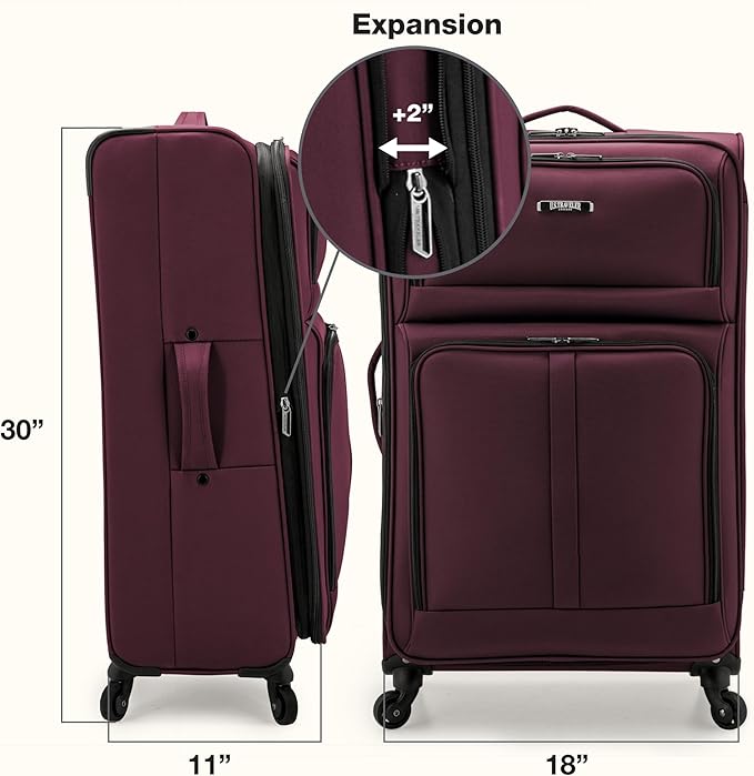 U.S. Traveler Anzio Softside Expandable Luggage with Spinner Wheels, Burgundy, 30-Inch Large