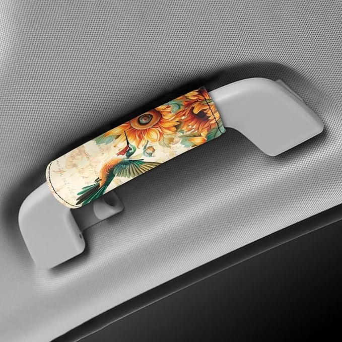 BIGCARJOB Hummingbird Sunflower Luggage Handle Wraps for Suitcase Set of 2 Pcs Cute Luggage Tags Travel Accessories Door Handle Protection Sleeve Covers,Car Grab Handle Wraps
