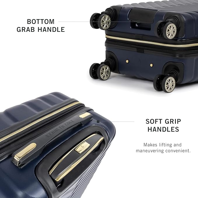 Kenneth Cole REACTION Madison Square Lightweight Hardside Chevron Expandable Spinner Luggage, Navy, 28-Inch Checked