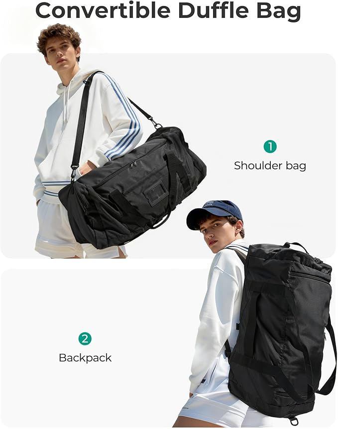 BAGSAMRT 60L Foldable Duffle Bag for Travel, Large Travel Duffel Bag for Men, 4 in 1 Travel Backpack, Carry on Weekender Bag, Light Brown