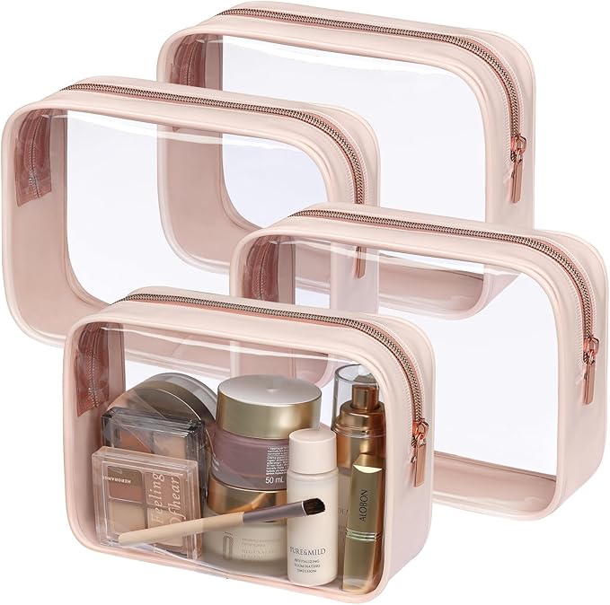 PACKISM TSA Approved Toiletry Bag 4 Medium - Quart Size Clear Makeup Bag for Carry On, Airport Security Compliant Clear Travel bag for Toiletries with Reinforced Seams, Nude Pink