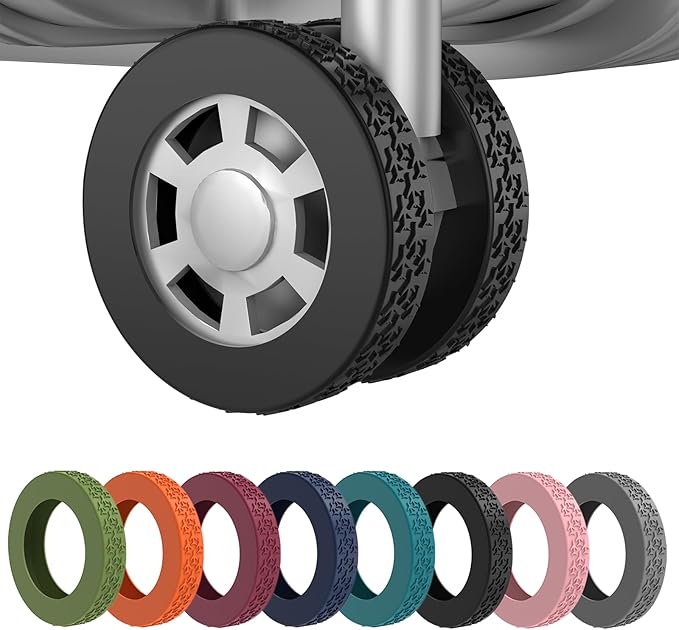8 Pack Luggage Wheel Covers,Silicone Protective Covers for 2-2.4" Suitcases Spinner Wheel,Upgraded Wear-Resistant, Silent, Shock Absorption Luggage Accessories for Carry-On Travel(Black)