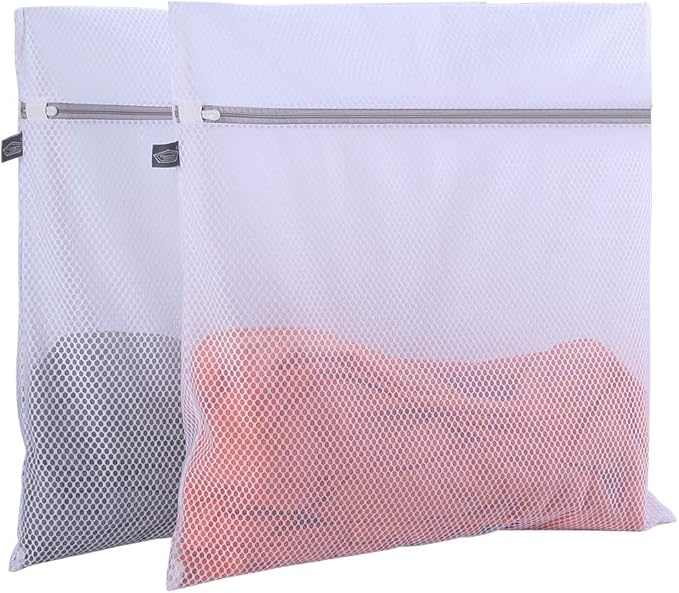 Kimmama Laundry Mesh Wash Bags, Lingerie Bags for Washing Delicates, Mesh Laundry Bags for Washing Machine, White Net, Grey Zipper, 2XXL