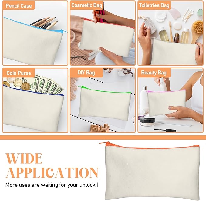 Legigo Blank Canvas Bag Zipper Pouch Makeup Bags Bulk - Multi-Purpose Canvas Pencil Pouch with Sturdy Zipper, Cosmetic Bag Travel Toiletry Bag for DIY Craft Projects, Storage (8.3 x 5 inches)