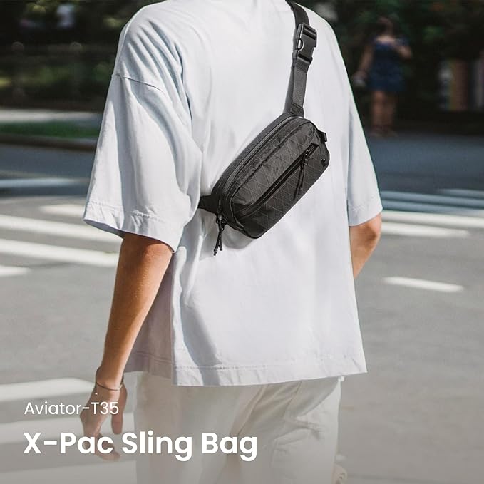 tomtoc 1.5L X-Pac Sling Bag with RFID Blocking, Crossbody Bag Minimalist Chest Shoulder Pack for Men/Women, Water-resistant Lightweight Casual Funny Pack for Travel, Daily Commute