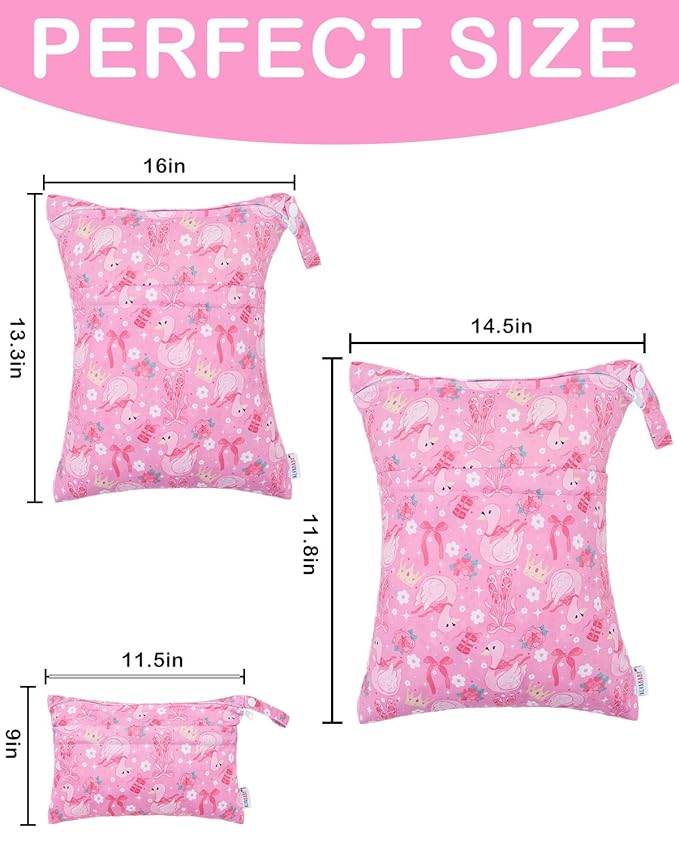 ALVABABY 3 pcs Cloth Diaper Wet Dry Bags Waterproof Reusable with Two Zippered Pockets Travel Beach Pool Daycare Soiled Baby Items Yoga Gym Bag for Swimsuits or Wet Clothes Small Medium Large 3L-SML19